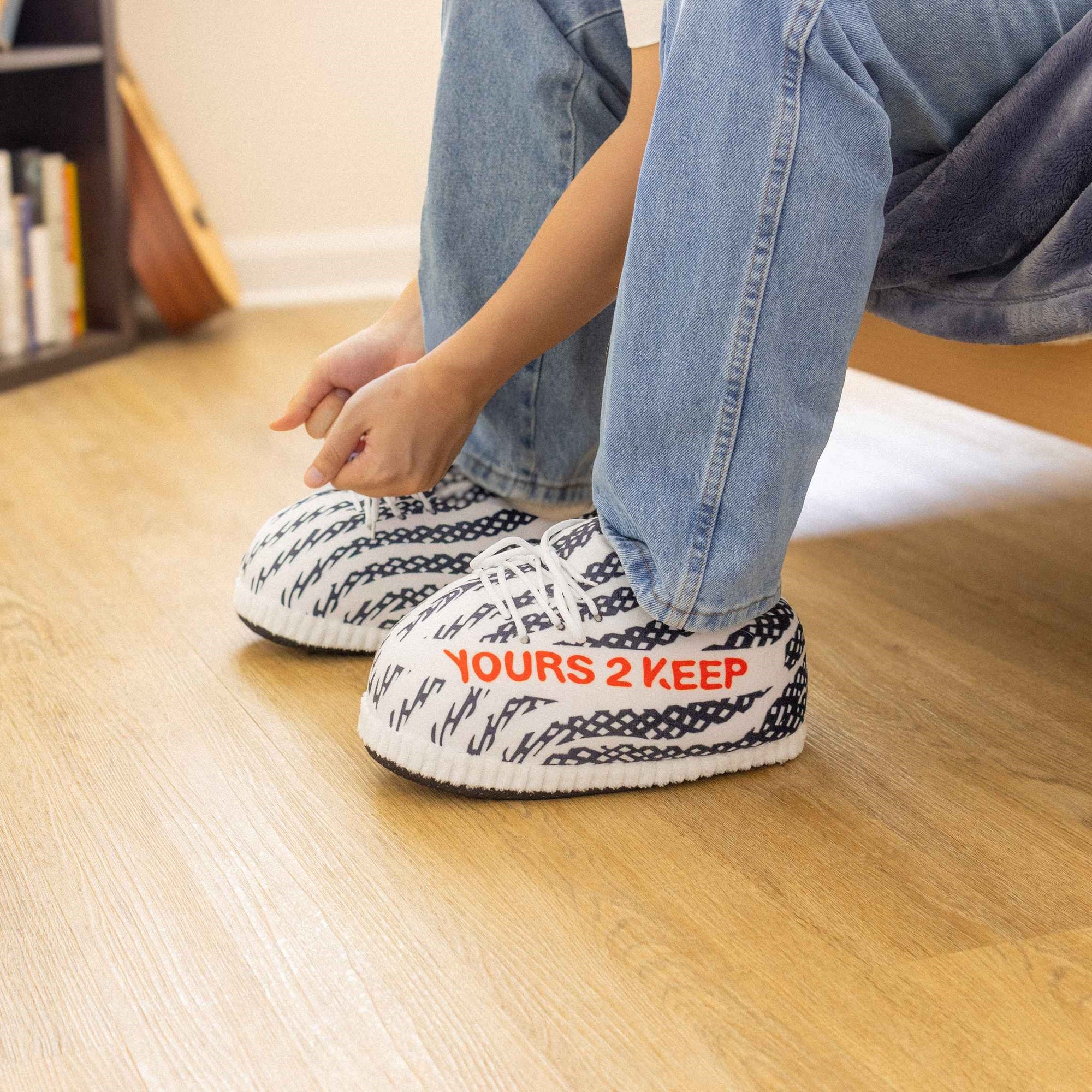 Yours 2 Keep Zebra Sneaker Slippers Adjusting Shoelace