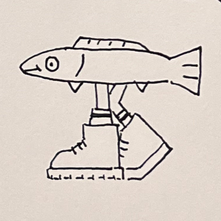 fish with legs wearing boots drawing